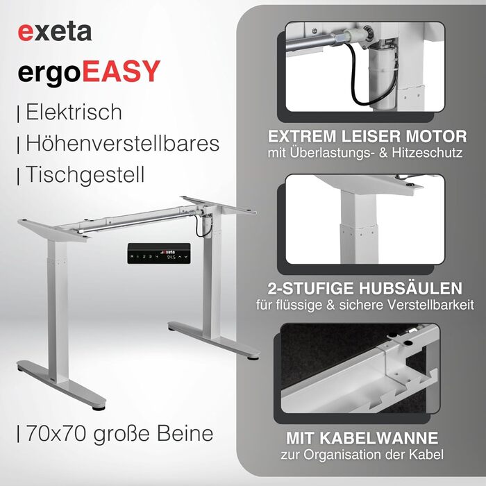 Електричний каркас столу з регулюванням висоти ergoEASY 100-160 см чорного кольору Каркас столу з регулюванням висоти, двигуном та функцією пам&39яті, білий