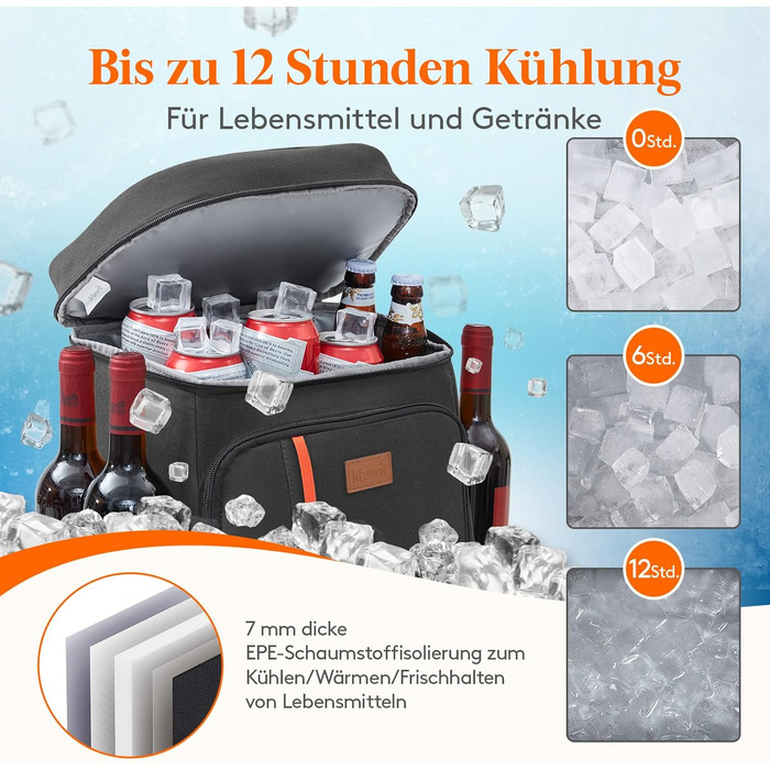 Рюкзак-холодильник Lifewit 30L на 36 банок, герметичний рюкзак-холодильник, водонепроникна ізольована сумка для обіду для чоловіків, жінок, роботи, пікніків, пляжу, кемпінгу, подорожей, чорний L