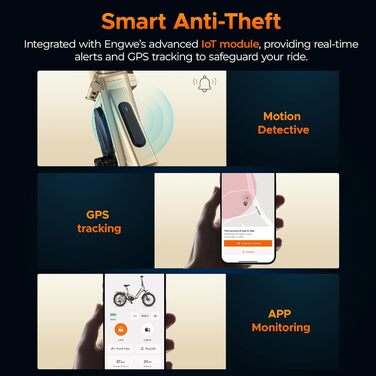 Електровелосипед ENGWE із застосунком та Інтернетом речей, акумулятор 48 В 15 Аг, запас ходу до 160 км, датчик крутного моменту та гідравлічні гальма, шини 20 * 3.0, 2 години зарядки, жовтий