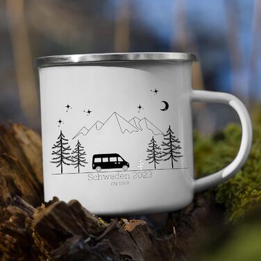 Емальована кружка Маленька Матильда, барвиста персоналізована кемпінгова кружка з іменем для кемперів, кавова кружка, аксесуар для караванів, кружка з нержавіючої сталі, подарунок для кемперів (чорний колір для кемперів)