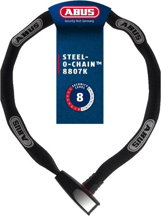 Ланцюговий замок ABUS Steel-O-Chain 8807K Гнучкий велосипедний замок із загартованої сталі Рівень безпеки ABUS 8 Чорний 110 см Одинарний