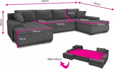Вітальня Sofnet Faris U-подібної форми зі сном - диван, розкладний диван з ящиком для зберігання речей, комплект диванів з функцією ліжка, великий диван, диван-ліжко (темно-сірий (Kronos 22))