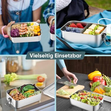 Ланчбокс Joyfair з нержавіючої сталі, бенто-бокс з 3 відділеннями, герметичний контейнер для їжі для дорослих та дітей, металева коробка для сніданку/обіду для школи, пікніка та подорожей, можна мити в посудомийній машині 850 мл