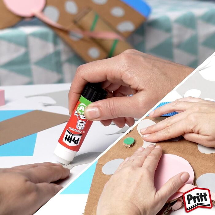 Клейові палички Pritt, упаковка з 6 шт. , 2 стандартні клейові палички та 1 рожевий клей-олівець з блискітками