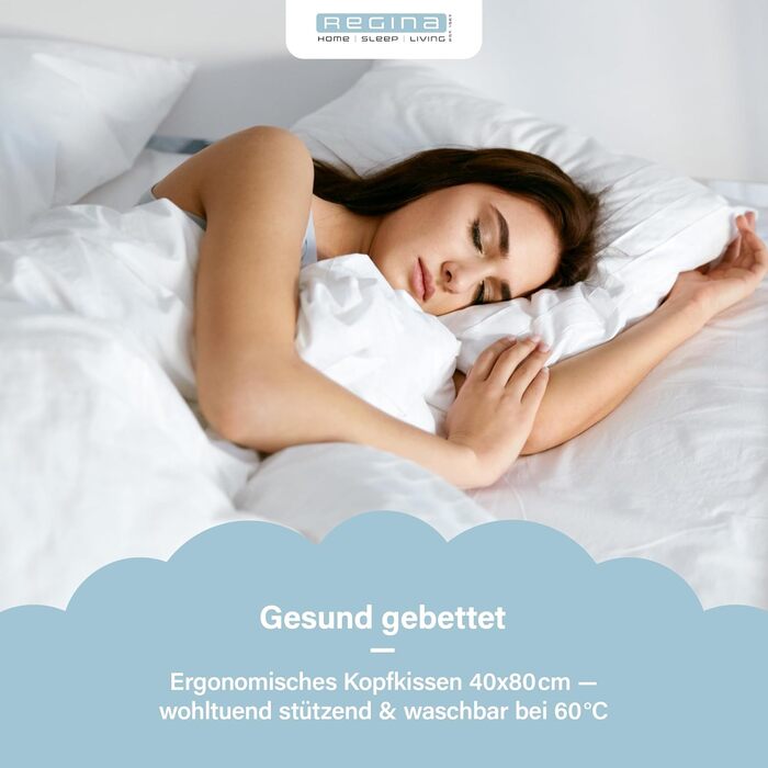 Подушка Regina Home з 3 камерами - 40x80 см - Ергономічна подушка для шиї з 10 пір&39я та 90 пуху - Можна прати та підходить для алергіків - 100 бавовна, 3 камери, 40 x 80 см