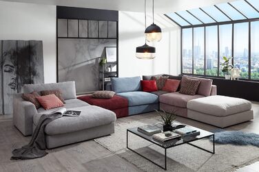 Великий диван Cavadore Fiona / Великий диван із подушками для спини у сучасному дизайні / 274x90x112 / Ткана тканина кремового кольору