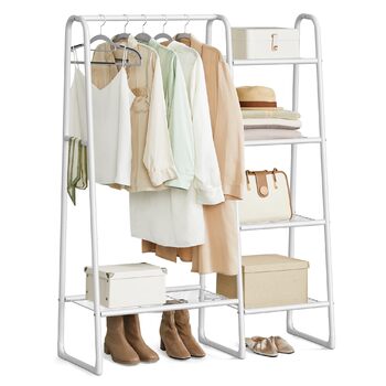 Вішалка для одягу SONGMICS, Вішалка для білизни з 5 полицями, Металевий каркас, 40 x 101,7 x 153,3 см, для спальні, вітальні, вхідної зони, Хмарно-білий HSR138W01
