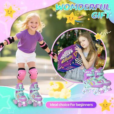 Роликові ковзани Nattork для дівчаток, регульовані у 4 напрямках, райдужні роликові ковзани найкращий подарунок на день народження для занять спортом на свіжому повітрі, розмір S (27-31 EU / 175-200 MM), бензиновий колір