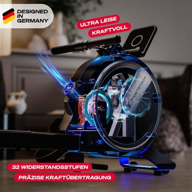 Домашній гребний тренажер з водонепроникним або магнітним опором, світлодіодним дисплеєм, сумісним із додатком Bluetooth, подвійною ковзною рейкою, тихий, ергономічний, тренування всього тіла, вертикальне зберігання, PROwer/WRX500 (чорний)