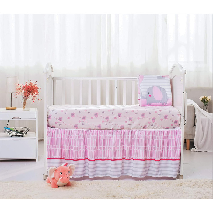 Комплект постільної білизни в дитячу колиску La Premura Baby Elephant для дівчаток - рожевий слон і повітряні кульки з 3-х частин