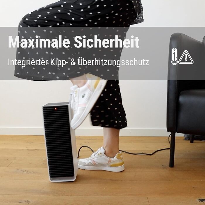 Тепловентилятор Stadler Form Sam з WiFi, керамічним нагрівальним елементом PTC, автоматичним режимом, термостатом, захистом від перекидання, 4 рівня потужності, 700-2000 Вт, портативний, енергозберігаючий, тихий, біло-чорний
