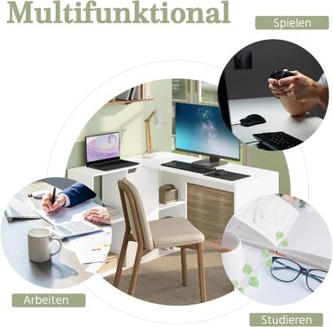 Г-подібний письмовий стіл eSituro, кутовий стіл з полицями, білий, 120x100x75 см, комп&39ютерний стіл, офісний стіл, ПК-стіл з місцем для зберігання, для кабінету, вітальні, спальні