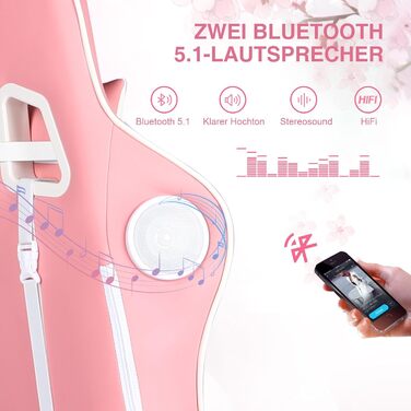 Ігрове крісло GTPLAYER з підставкою для ніг, Bluetooth-колонка, ергономічне офісне крісло, комп&39ютерне крісло, стілець для столу, ПК-крісло з регульованою спинкою, вантажопідйомність 150 кг, рожеве, 84 x 65 x 29 см (Г x Ш x В)