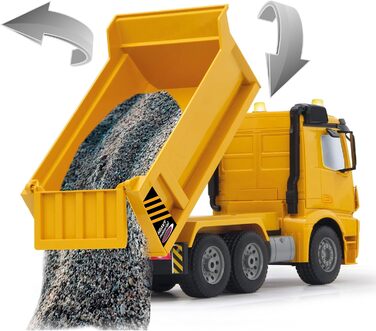 Позашляховик-самоскид Mercedes-Benz Arocs 2,4 ГГц - Кузов підіймається/опускається, реалістичний звук двигуна, клаксон, звук попередження про рух заднім ходом, повний привід, жовті світлодіодні сигнальні вогні, програмовані функції, 404940 -