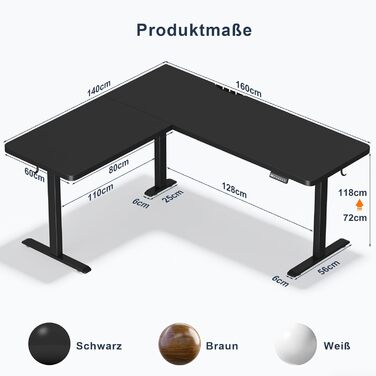 Регульований по висоті кутовий стіл JUMMICO з 3 рівнями пам'яті, чорний