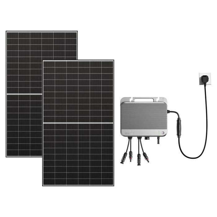 Балконна електростанція Zendure потужністю 1300 Вт - Балконна електростанція потужністю 800 Вт у комплекті з розеткою - Найновіший інвертор потужністю 800 Вт - Повний комплект сонячної системи - Двосторонні сонячні панелі 500 Вт x 2, включаючи аксесуари (