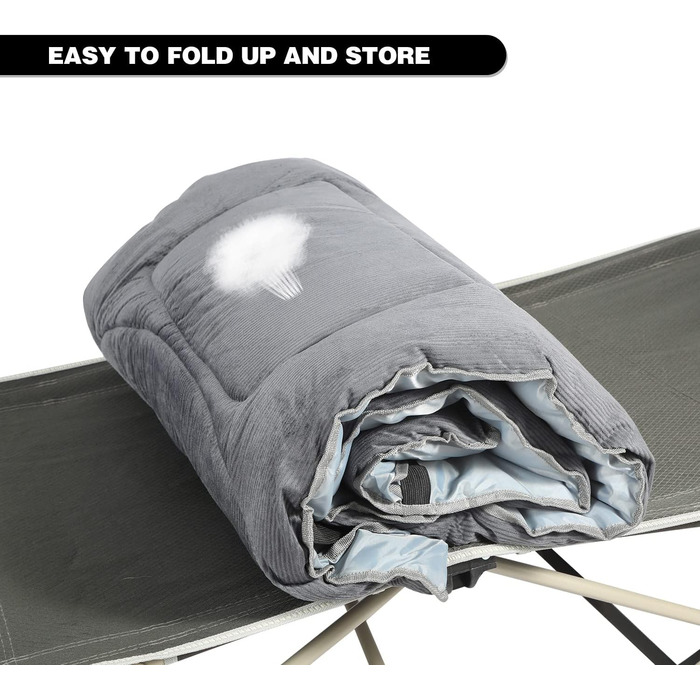 Розкладний матрац для походного ліжка 190 x 70 см, зручний, товстий бавовняний наматрацник з високоякісним поліестеровим наповнювачем, темно-сірий, L