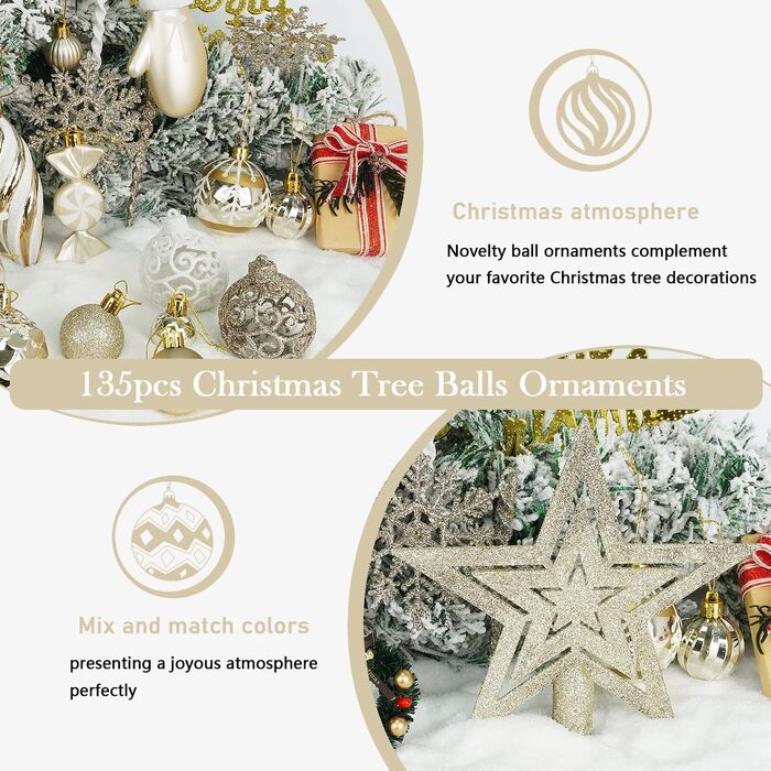 Набір різдвяних прикрас із 135 предметів для ялинки Miaikoe