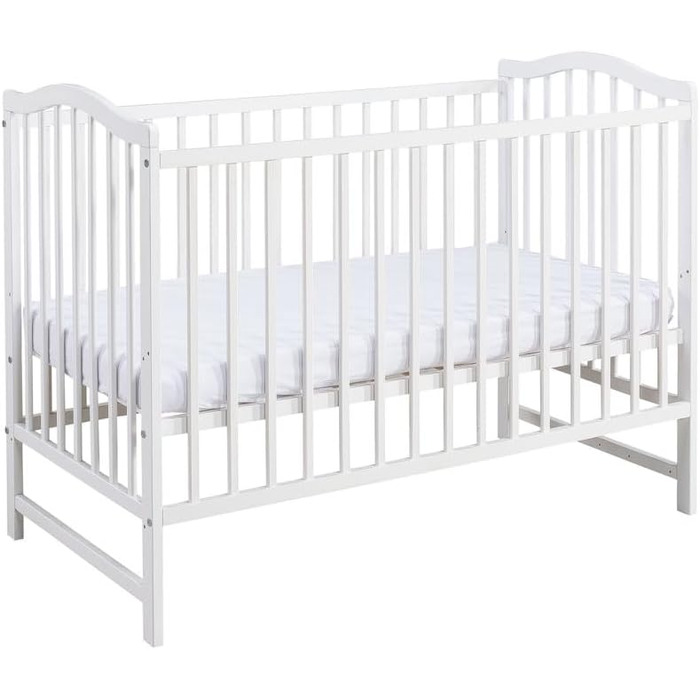 Дитяче ліжко ms factory Paris 120x60 см Дитяче ліжко з регульованою висотою з масиву дерева Ліжечко з безпечним лаком на водній основі Трансформоване дитяче ліжко зі знімними поручнями, біле