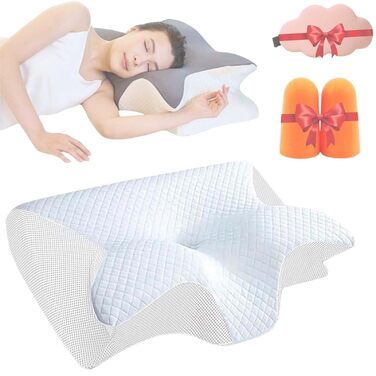 Подушка Lunava, ергономічна подушка Lunava, ортопедична ергономічна подушка, від болю та напруги в шиї, подушка для сну на боці, подушка для сну на спині, подушка для сну на животі (біла)