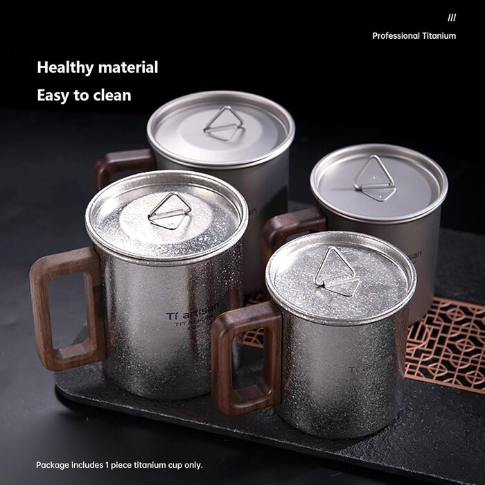 Титанова кружка, надлегка кемпінгова кавоварка, піскоструминна поверхня, захист від опіків (матово-сіра 450 мл)