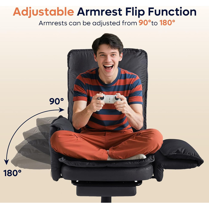 Крісло-реклайнер Bestier з підніжкою, регульована спинка на 135 у кількох положеннях, поворотні підлокітники на 90, вельветова оббивка, крісло для телевізора, зручні сидіння для вітальні та спальні, чорний колір, 120 x 76 x 71 см