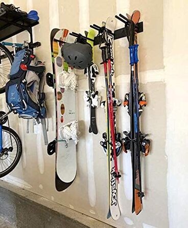Настінне кріплення для лиж StoreYourBoard для 8 пар лижних стійок для дому та гаража, виготовлене зі сталі (чорне) 8 лиж