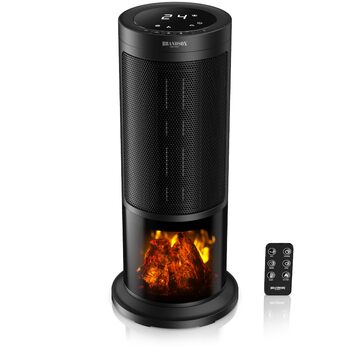 Енергозберігаючий, тихий вентилятор-обігрівач - Ефект каміна - Коливання - з пультом дистанційного керування - Лауреат нагород - 2 швидкості - Таймер - Ванна кімната, вітальня, офіс, дитяча кімната A Тип 1 Чорний