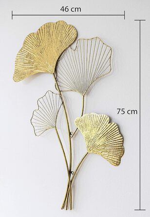 Настінне оздоблення ZEYA металеве гінгко, 46 х 75 см, 3D-декор золото, настінне оздоблення листя гінгко, прикраса вітальні, приваб
