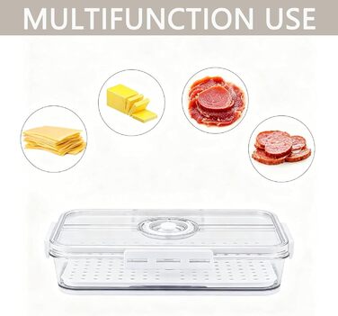 Ящик для зберігання сиру та ковбаси для холодильника, комплект з 2 шт. прозорий герметичний ящик для делікатесів з таймером та вставкою для зливу, ідеально підходить для зберігання сиру та ковбаси.