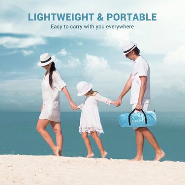 Пляжний намет Elegear для 4-5 осіб, з висувним сонцезахисним тентом, захистом від ультрафіолету 50, з 2 вікнами, задніми дверима на блискавці, портативний сімейний пляжний намет, захист від сонця для 4-5 осіб, світло-блакитний