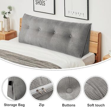 Подушка для читання Supfine для ліжка, подушка для дивана, трикутна клиноподібна подушка, кутова поперекова подушка, позиціонуюча підтримка, з чохлом, що прається (сіра, 140 x 50 x 20 см) сіра 140*50*20 см