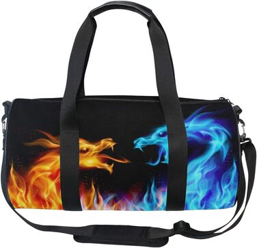 Спортивна сумка-дафл Полум'яний дракон синього кольору, велика дорожня сумка для чоловіків та жінок, ідеальна для тренувань та подорожей