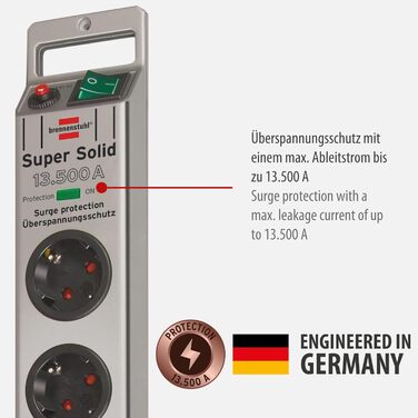 Розетковий подовжувач із захистом від перенапруги (багаторозеткова розетка з кабелем 2,5 м і вимикачем - з ударостійкого полікарбо