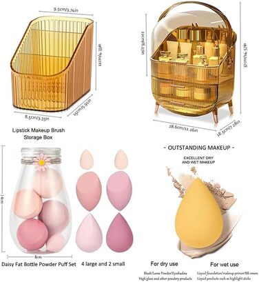 Косметичний органайзер, портативний органайзер для макіяжу, прозорий акриловий органайзер для зберігання краси, прозора акрилова коробка для зберігання з кришкою та ящиками, вітрини для догляду за шкірою, органайзер для ювелірних прикрас (прозорий жовтий 