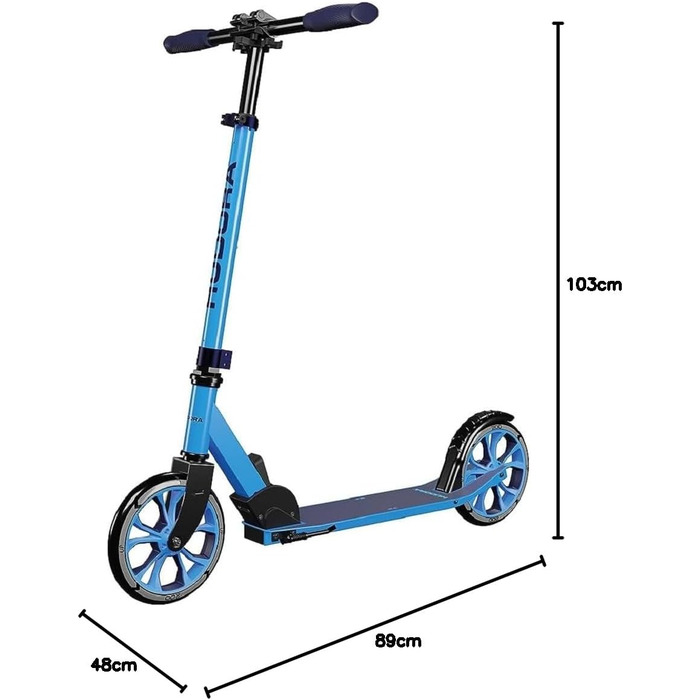 Самокат HUDORA Scooter Up 200 безшумний алюмінієвий самокат до 100 кг, складаний, з регулюванням висоти, для дітей, підлітків та дорослих, чорний/синій