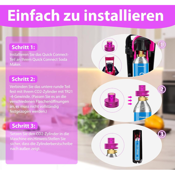 Адаптер Homewit CO2 Quick Adapter, сумісний з виробником блискучої води Duo/Terra/Art/E-Duo/Crystal 3.0/Gaia, швидкий адаптер для балонів CO2 об'ємом 60 л з трапецієподібною різьбою TR21-4, адаптер з 1 прокладкою