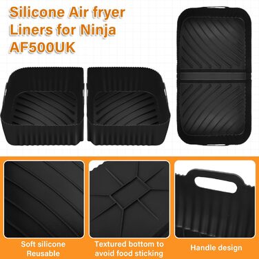 Аерофритюрниця Hivio Silicone Mold для фритюрниці Ninja Foodi Flexdrawer 10.4 л AF500DE, 3 шт. и багаторазової фритюрниці Аксесуари для Ninja Ninja AF500EU (чорний) чорний для Af500EU/AF500EUCP
