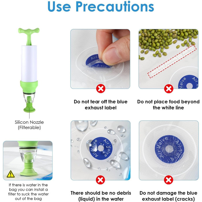 Вакуумних пакетів для їжі з клапанною блискавкою Пакети Sous Vide з вакуумними пакетами Pump 3 розміри 5 ущільнювальних затискачів і 4 затискачі Sous Vide для зберігання продуктів, 15