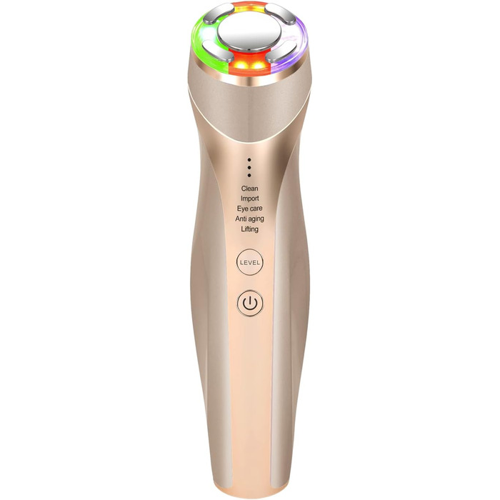 Радіочастотний та ультразвуковий пристрій для обличчя, 5 в 1 масажер для обличчя для видалення зморшок RF EMS світлотерапія, для підтяжки обличчя масаж проти зморшок проти старіння, перезаряджається від USB