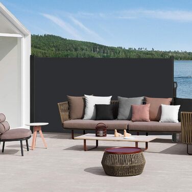 Бічний тент Aufun з алюмінію 200 x 300 см, розсувний непрозорий сонцезахисний тент з настінним кріпленням для балкону, тераси, саду - антрацитовий 200x300 см