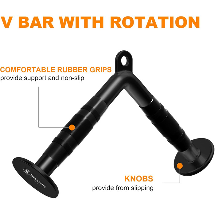 Мільярдів трицепсів, тросовий тренажер для тяги, аксесуар для силових тренувань, V-подібний хват з обертанням, тренажер для трицепсів, тросовий тренажер для тяги, фітнес-набір, сталь, чорний, 5