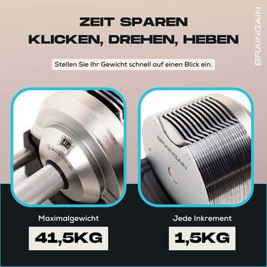 Регульований набір гантелей BRAINGAIN (23,5 кг / 32,5 кг / 41,5 кг), хром, 2 x 41,5 кг
