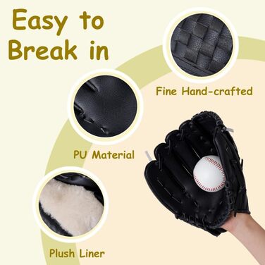 Бейсбольні рукавички Urby для лівшів, для гри в Т-подібний м&39яч, тільки для лівшів, бейсбольні рукавички для гри в Т-подібний м&39яч та для дітей, чорні, 11,5 дюймів, вік 7-11 років