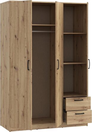 Шафа 122, Шафа в скандинавському стилі з 3 дверима та 2 шухлядами, інженерна деревина, оздоблення Artisan Oak, ширина 122 см, висота 185 см, глибина 52,7 см. Шафа Artisan Oak, 3 двері з 2 шухлядами