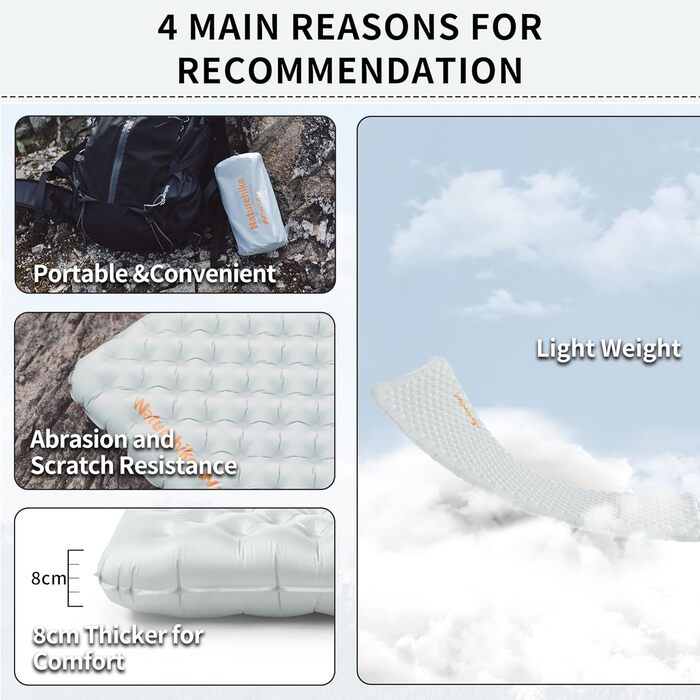 Килимок для кемпінгу, ультралегкий, 4 сезони (5), надувний матрац, міцний, високий коефіцієнт теплоізоляції, висока ізоляція, для зими, сірий - без надувного мішка, 3.2R -