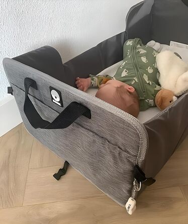 Складне дитяче ліжечко для подорожей з матрацом - надзвичайно легке, компактне, кишені з боків, 41 x 74 см (у зібраному вигляді) / 41 x 26 см (у складеному вигляді), 100 поліестер, чорний/сірий