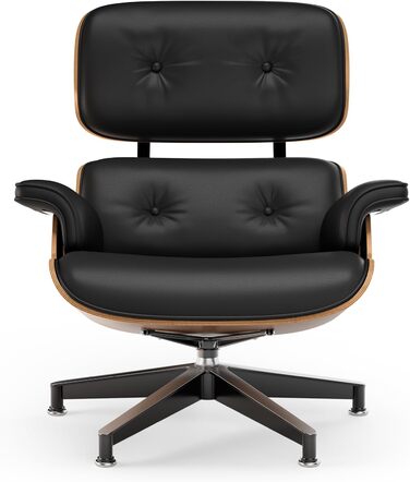 Крісло-рекламо зі штучної шкіри з пуфом, сучасне крісло під телевізор, обертовий шезлонг з пуфом, фіксований кут нахилу 105, унікальний дизайн з м&39якою подушкою, чорна штучна шкіра, каркас під горіхове дерево