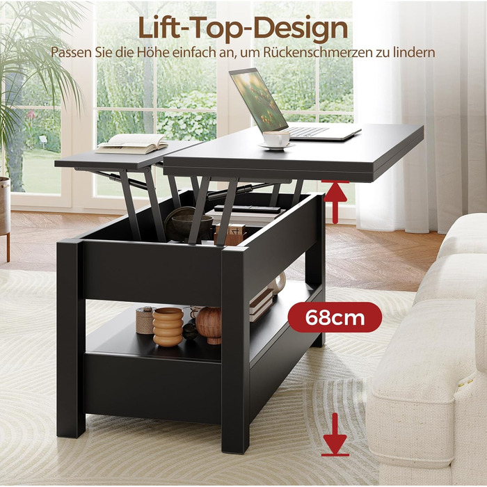 Журнальний столик Rolanstar з регульованою висотою та 2 шухлядами, дерев&39яний стіл для вітальні 100 x 50 см, компактний та простий у складанні для спальні, чорний