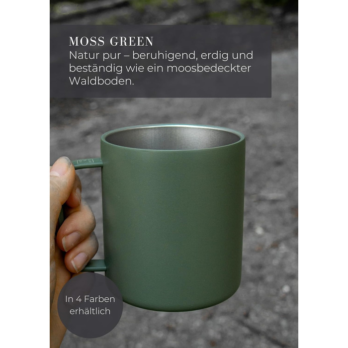 Термокружка LAMBDA COFFEE з нержавіючої сталі 2x360 мл з ручкою Двостінна ізольована кавова кружка Набір кухлів для кемпінгу та використання на природі Термокружка для кави (зелена) Мохово-зелена